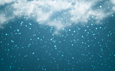 Snow with snowflakes and clouds on transparent background. Falling snow effect. Christmas snow. Snowfall. Vector illustration
