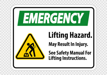 Lifting Hazard,May Result In Injury, See Safety Manual For Lifting Instructions Symbol Sign Isolate on transparent Background,Vector Illustration