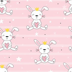 Seamless pattern with cute little bunny. vector illustration - 296576101