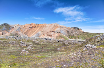 Mountains and rocks of Landmannalaugar, Iceland on a sunny day