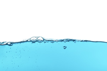 Closed up of beautiful splash and nice bubbles of pure water isolated on white background, use as wallpaper, natural concept