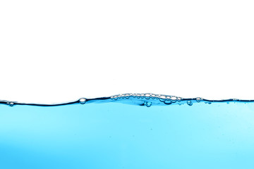 Closed up of beautiful splash and nice bubbles of pure water isolated on white background, use as wallpaper, natural concept