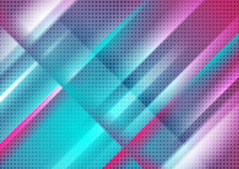 Cyan and pink smooth stripes and dots abstract background. Vector neon light tech design