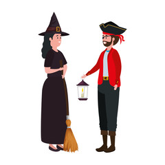 young couple disguised avatar character vector illustration design