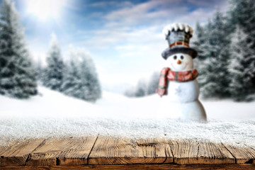 Desk of free space and snowman 