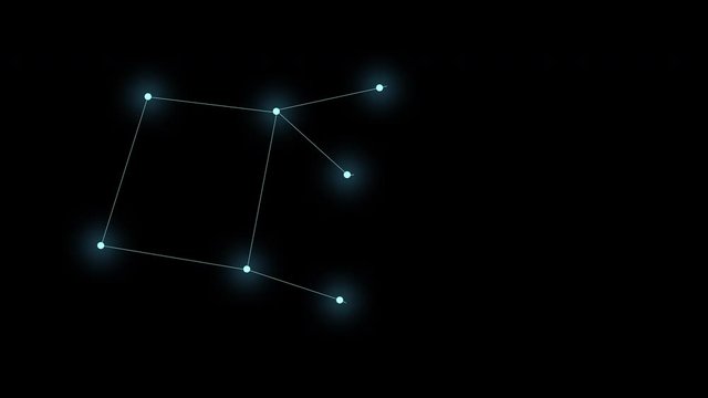 The constellation Pegasus on a black background. Glowing blue stars are connected by lines. Motion graphics.