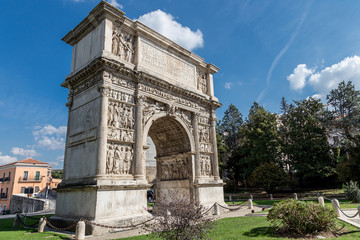 Fototapeta na wymiar Ancient Roman Arch of Trajan in Benevento, Italy