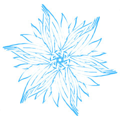 Snowflake sketch icon isolated on white background. Hand drawn mandala. Swirl blue icon for infographic, website, design or app