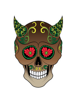Art Vintage mix Devil Skull Tattoo. Hand drawing and make graphic vector.