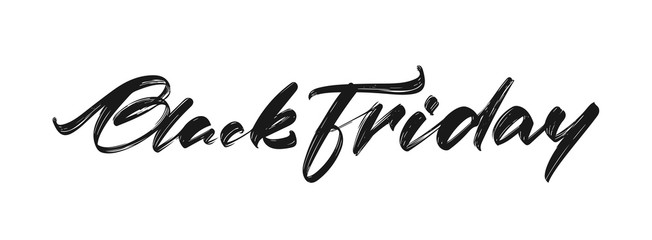 Hand drawn calligraphic brush type lettering of Black Friday on white background