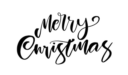 Handwritten calligraphic lettering of Merry Christmas on white background.