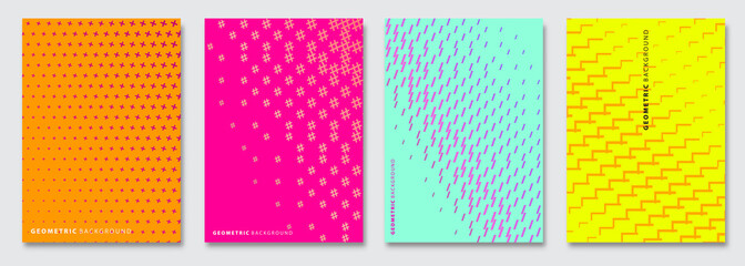Vector abstract background, creative halftone patterns, geometric gradient texture. Minimal pattern design. Vivid colors. Modern Cover templates set.