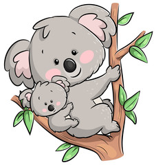 Niedlicher kletternder Koala mit Baby - Vektor-Illustration © Christine Wulf