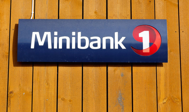 Alen, Norway - March 16, 2015: Norwegaian ATM services sign Minbank 1.