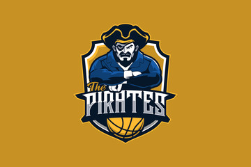 angry pirate cartoon vector for basketball team badge logo template