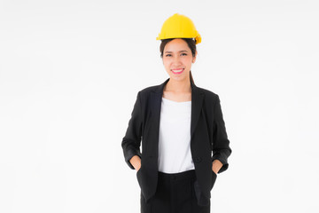 engineer women standing isolated on white background studio