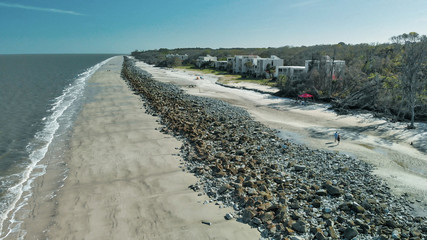 Driftwood Beach in Jekyll Island, Georgia. Aerial view on a spring day