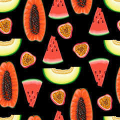 Seamless pattern with exotic fruits. Trendy print.