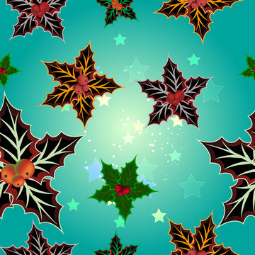 New Year picture. Mistletoe. Seamless pattern. Vector illustration. Colorful christmas elements and decorations.