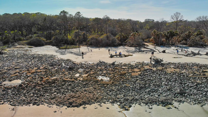 Beautiful aerial view of Driftwood Beach, Jekyll Island, GA