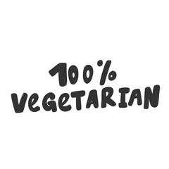 100 vegetarian. Green eco bio sticker for social media content. Vector hand drawn illustration design. 
