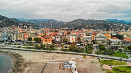 Fototapeta na wymiar Aerial view of Chiavari city skyline. Liguria, Italy