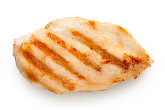 Whole Grilled Chicken Breast With Grill Marks Isolated On White. Top View.