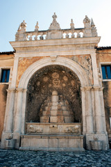 A monumental ancient fountain in the courtyard of the charterhouse of Padula, Salerno, Italy © Tony