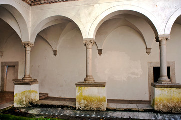 Courtyard with colonnade inside the charterhouse of Padula, Salerno, Italy © Tony