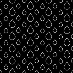 Cute black and white drop background with flat line drops. Sweet vector monochrome drop background. Seamless drop background for textile, wallpapers, wrapping paper, cards and web.