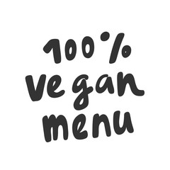 100 vegan menu. Green eco bio sticker for social media content. Vector hand drawn illustration design. 