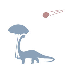 dinosaur with umbrella and meteor falling