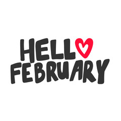 Hello February. Valentines day Sticker for social media content. Vector hand drawn illustration design. 
