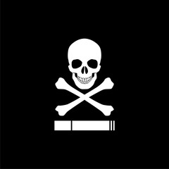 Cigarette in flat style. Smoking kills icon isolated on black background