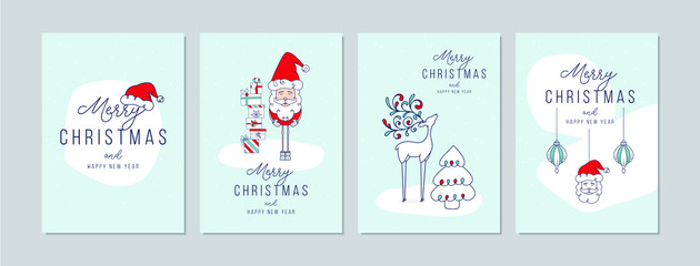 Merry Christmas cards set with hand drawn elements. Doodles and sketches vector Christmas illustrations, DIN A6. - 296592798