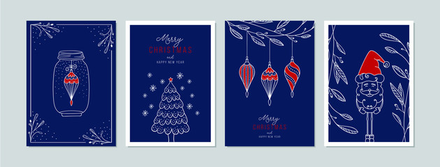 Obraz na płótnie Canvas Merry Christmas cards set with hand drawn elements. Doodles and sketches vector Christmas illustrations, DIN A6.