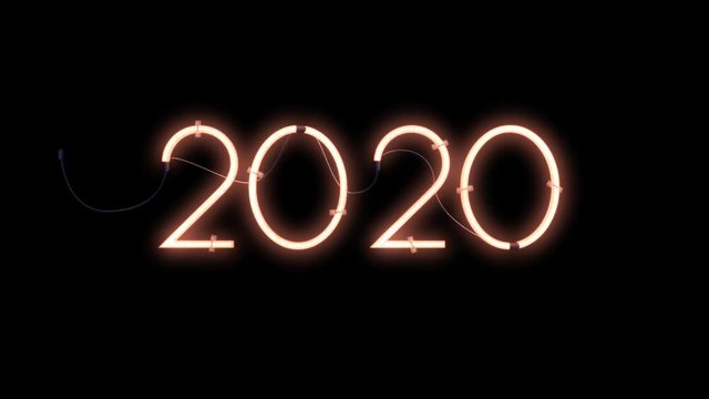 2020 flickering neon sign, seamless loop, Alpha Channel