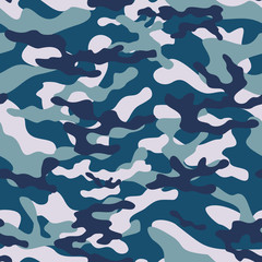 camouflage blue military seamless pattern. Vector print for clothes, fabrics.