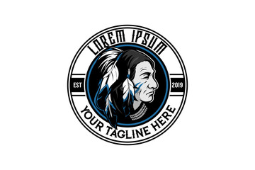 American Native Warrior Head vector logo template
