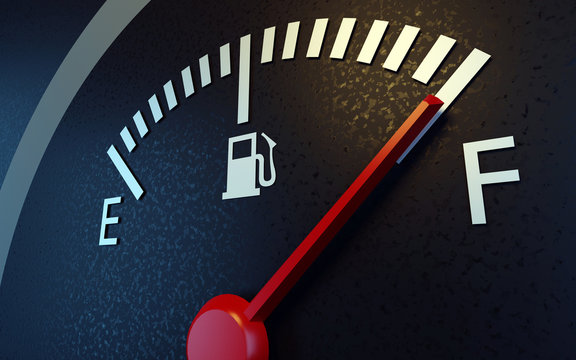 A closeup of a car fuel gauge. 3d render