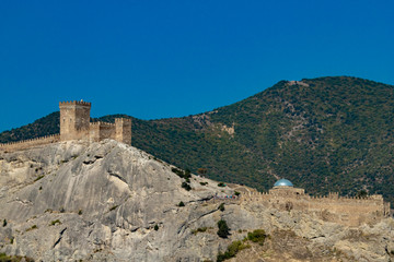 Ancient Genoese fortress in the city of Sudak, Crimea, Russia