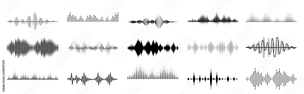Fototapete black sound waves. abstract music wave, radio signal frequency and digital voice visualisation. tune