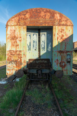 Reichsbahnwagon verlassen und verfallend abgestellt