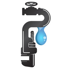 Wrench and blue drop of water plumbing symbol for business