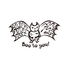 Halloween Hand Drawn Bat with Phrase
