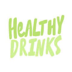 Healthy drinks. Green eco bio sticker for social media content. Vector hand drawn illustration design. 