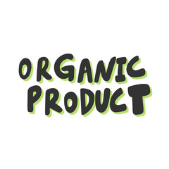 Organic product. Green eco bio sticker for social media content. Vector hand drawn illustration design. 