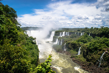 Fototapeta na wymiar The majestic Iguazu Falls, one of the wonders of the world located in Brazil.