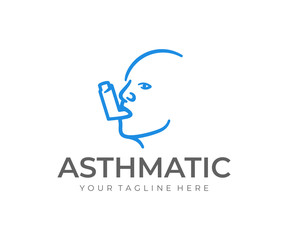 Asthma inhaler logo design. Man head with asthma spray vector design. Lung disease treatment logotype