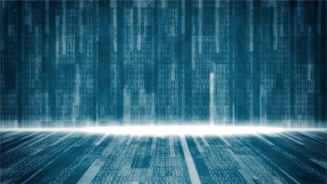 Data transfer , binary code run on screen ,4k